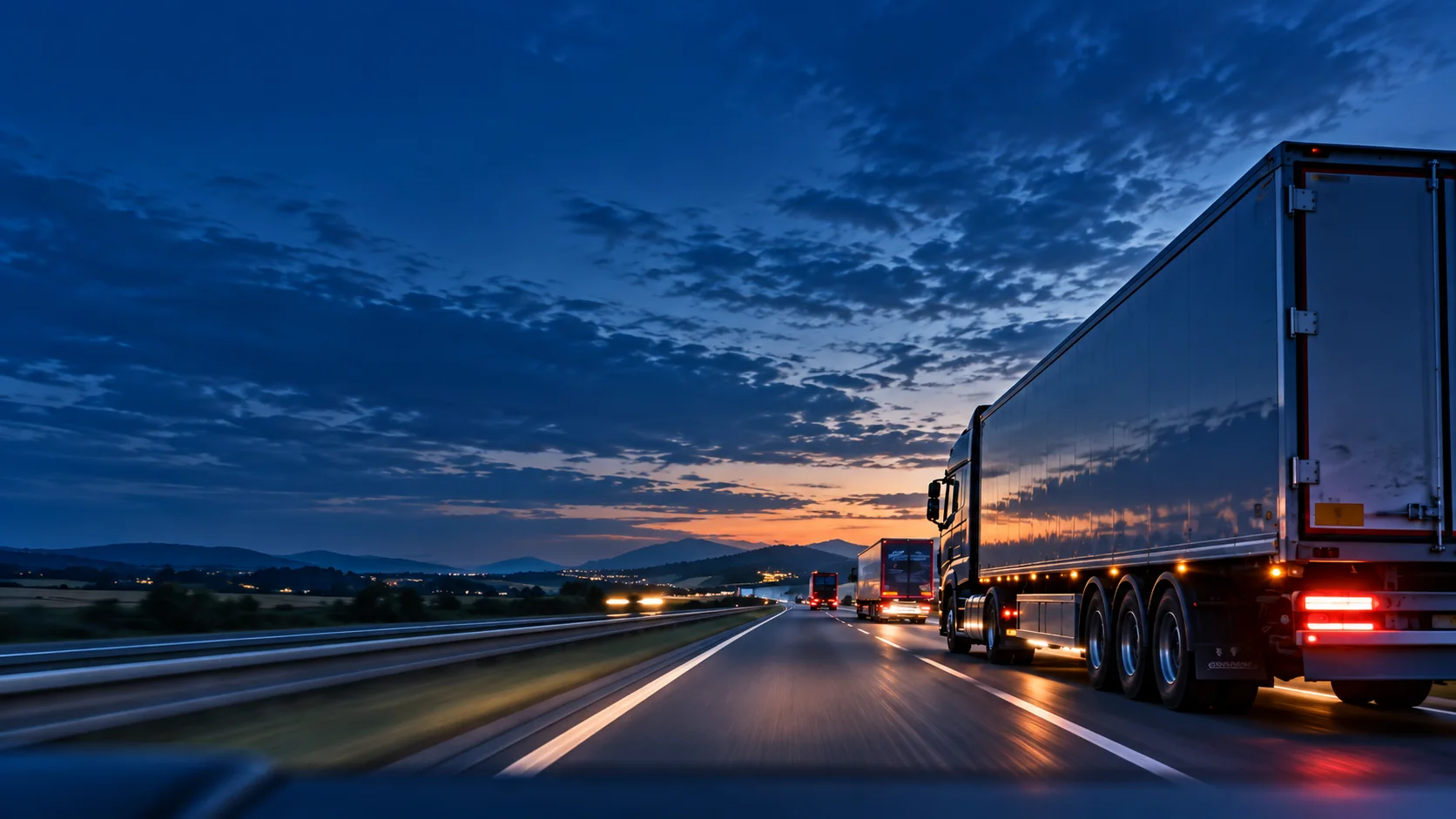 Lkw bei einer zeitkritischen Fahrt am Abend
